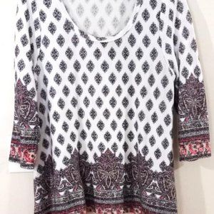 Women's Signature Studio 3/4 Sleeve Blouse Handkerchief Hem PXL Top